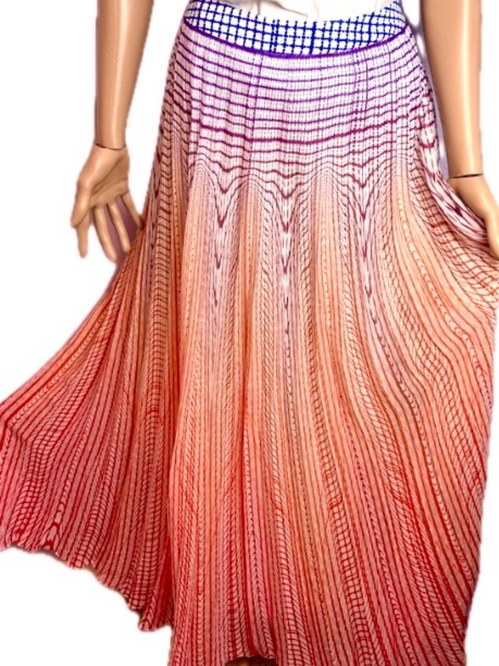Anthropology Geisha Designs Dawn Coral Ombre Pleated Maxi Skirt Sz 10